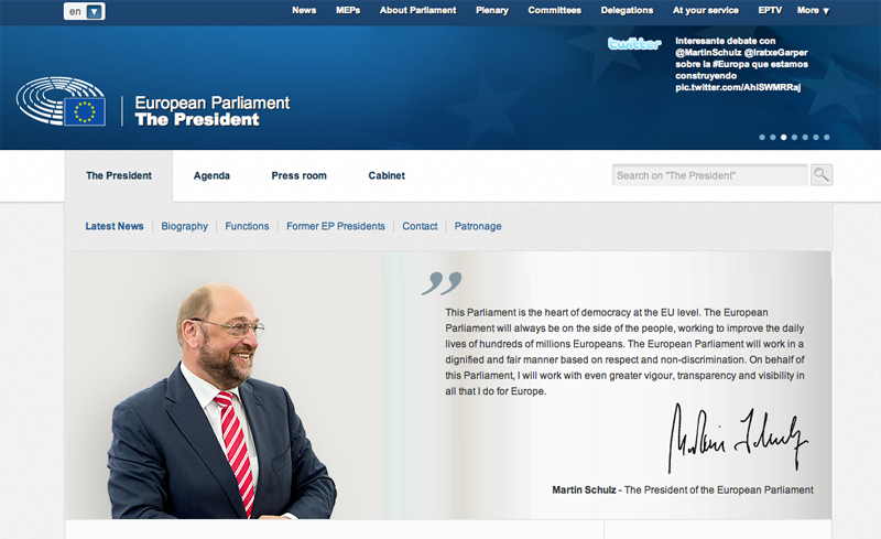 Parlamentsseite von Martin Schulz